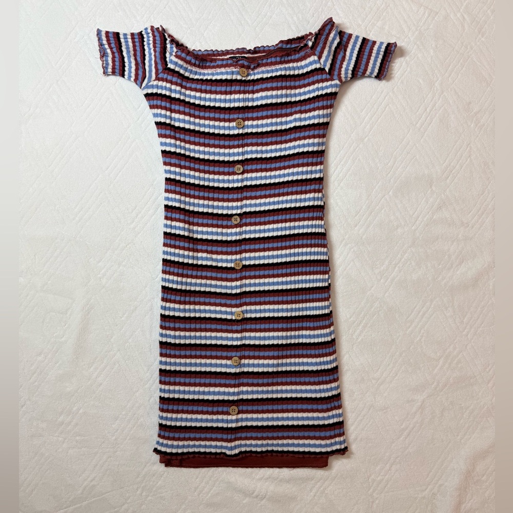 RUE 21 Women's JR'S Skinny Large T Shirt Dress Short Cap Sleeve Striped 90s Prep